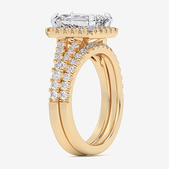 (G-H / Si1-Si2) Womens 4 CT. T.W. Lab Grown White Diamond 14K Gold Side Stone Halo Bridal Set