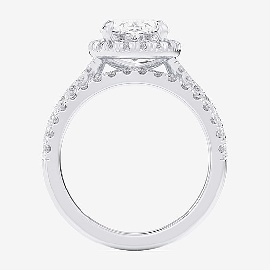 (G-H / Si1-Si2) Womens 1 5/8 CT. T.W. Lab Grown White Diamond 14K Gold Oval Side Stone Halo Bridal Set