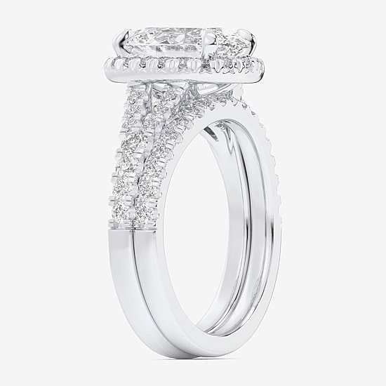 (G-H / Si1-Si2) Womens 1 5/8 CT. T.W. Lab Grown White Diamond 14K Gold Oval Side Stone Halo Bridal Set