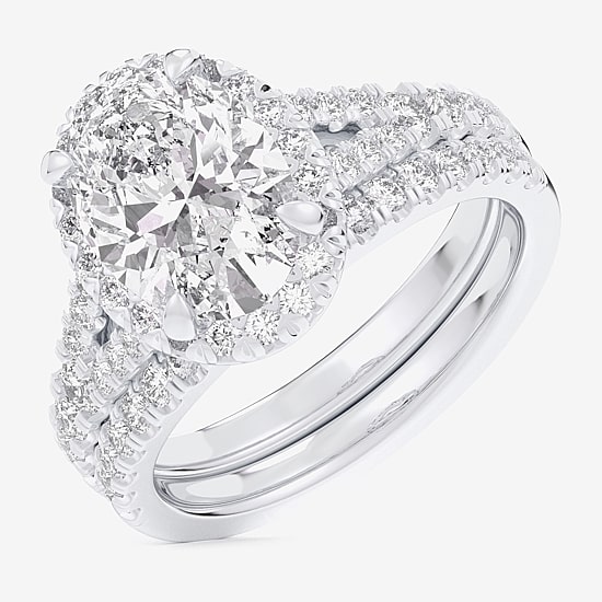 (G-H / Si1-Si2) Womens 3 CT. T.W. Lab Grown White Diamond 14K Gold Oval Side Stone Halo Bridal Set