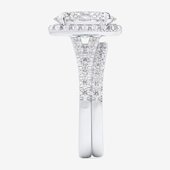 (G-H / Si1-Si2) Womens 3 CT. T.W. Lab Grown White Diamond 14K Gold Oval Side Stone Halo Bridal Set