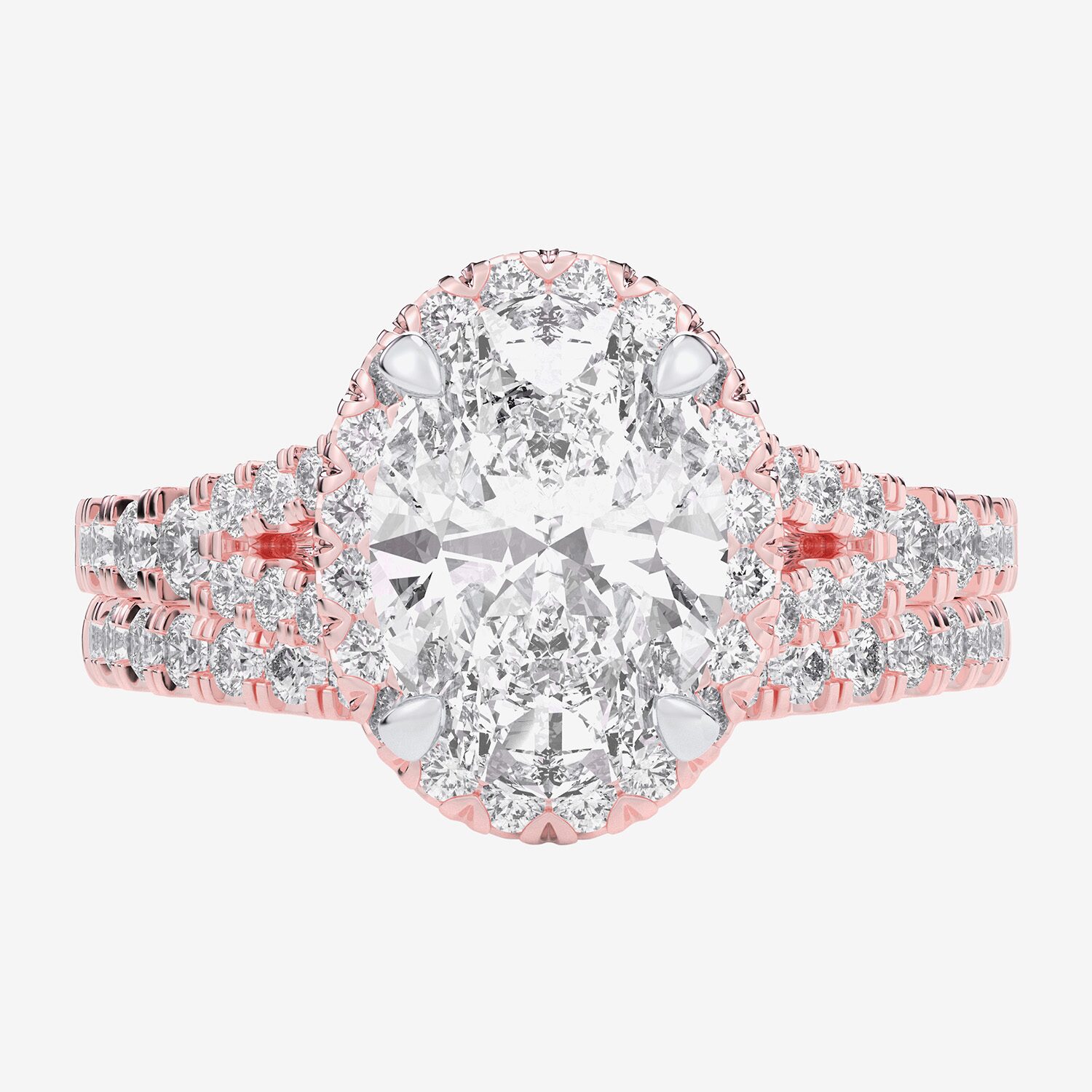 G-H / Si1-Si2) Womens CT. T.W. Lab Grown White Diamond 14K Gold Oval Side Stone Halo Bridal Set