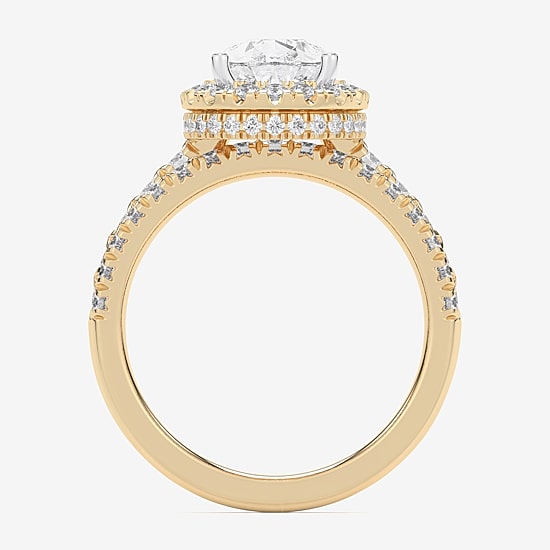 (G-H / Si1-Si2) Womens 1 5/8 CT. T.W. Lab Grown White Diamond 14K Gold Pear Side Stone Halo Bridal Set