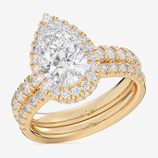 (G-H / Si1-Si2) Womens 1 5/8 CT. T.W. Lab Grown White Diamond 14K Gold Pear Side Stone Halo Bridal Set