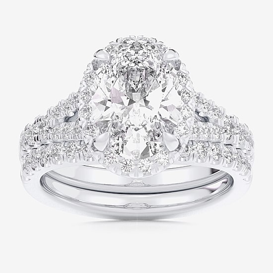 (G-H / Si1-Si2) Womens 4 CT. T.W. Lab Grown White Diamond 14K Gold Oval Side Stone Halo Bridal Set