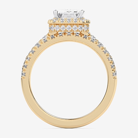 (G-H / Si1-Si2) Womens 3 CT. T.W. Lab Grown White Diamond 14K Gold Side Stone Halo Bridal Set