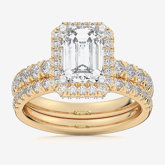 (G-H / Si1-Si2) Womens 3 CT. T.W. Lab Grown White Diamond 14K Gold Side Stone Halo Bridal Set