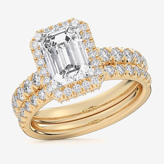 (G-H / Si1-Si2) Womens 3 CT. T.W. Lab Grown White Diamond 14K Gold Side Stone Halo Bridal Set