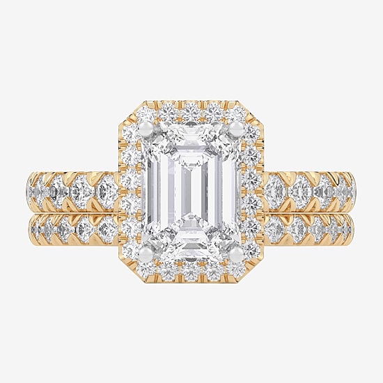 (G-H / Si1-Si2) Womens 3 CT. T.W. Lab Grown White Diamond 14K Gold Side Stone Halo Bridal Set