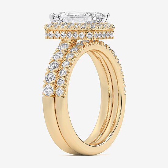 (G-H / Si1-Si2) Womens 3 CT. T.W. Lab Grown White Diamond 14K Gold Side Stone Halo Bridal Set