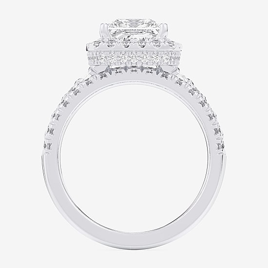 (G-H / Si1-Si2) Womens 4 1/4 CT. T.W. Lab Grown White Diamond 14K Gold Side Stone Halo Bridal Set