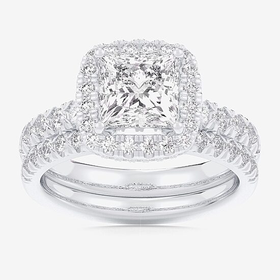 (G-H / Si1-Si2) Womens 4 1/4 CT. T.W. Lab Grown White Diamond 14K Gold Side Stone Halo Bridal Set
