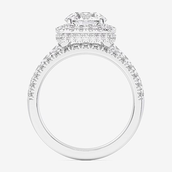 (G-H / Si1-Si2) Womens 1 5/8 CT. T.W. Lab Grown White Diamond 14K Gold Round Side Stone Halo Bridal Set
