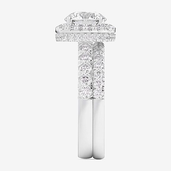 (G-H / Si1-Si2) Womens 3 CT. T.W. Lab Grown White Diamond 14K Gold Round Side Stone Halo Bridal Set
