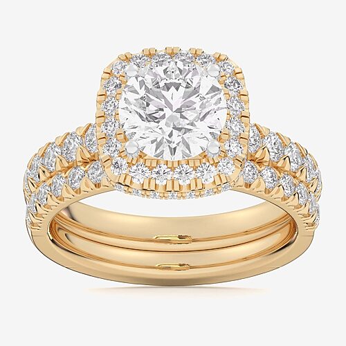 (G-H / Si1-Si2) Womens 3 CT. T.W. Lab Grown White Diamond 14K Gold Round Side Stone Halo Bridal Set, 8, Yellow