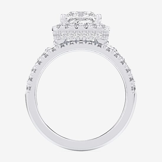 (G-H / Si1-Si2) Womens 1 5/8 CT. T.W. Lab Grown White Diamond 14K Gold Side Stone Halo Bridal Set