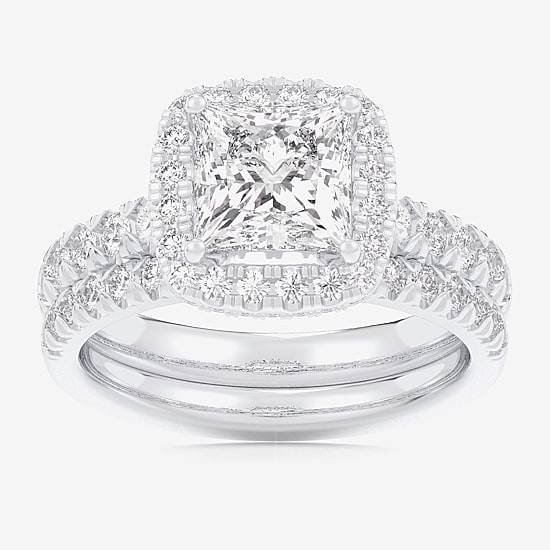 (G-H / Si1-Si2) Womens 1 5/8 CT. T.W. Lab Grown White Diamond 14K Gold Side Stone Halo Bridal Set