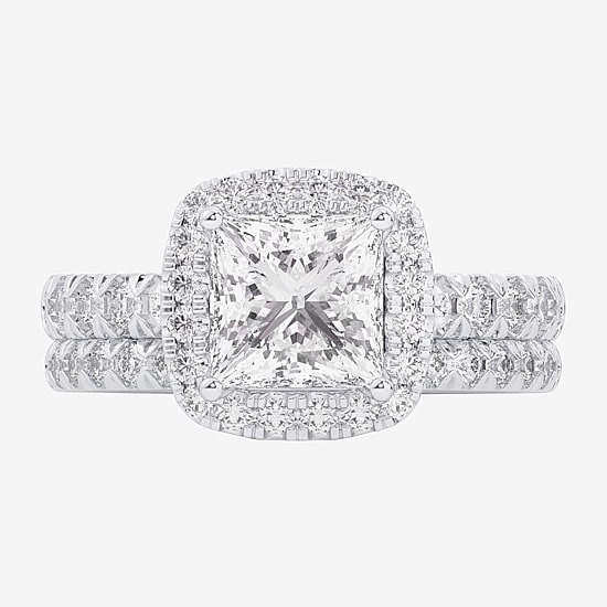 (G-H / Si1-Si2) Womens 1 5/8 CT. T.W. Lab Grown White Diamond 14K Gold Side Stone Halo Bridal Set