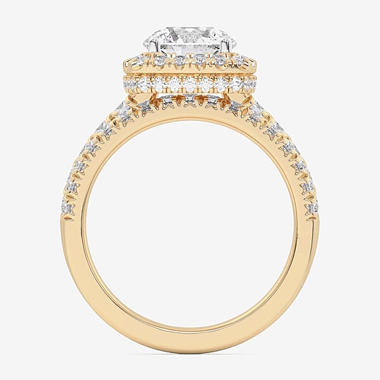 (G-H / Si1-Si2) Womens 4 1/4 CT. T.W. Lab Grown White Diamond 14K Gold Round Side Stone Halo Bridal Set