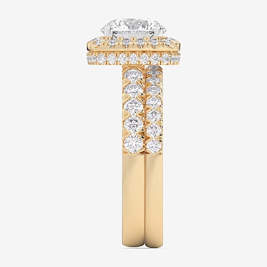 (G-H / Si1-Si2) Womens 4 1/4 CT. T.W. Lab Grown White Diamond 14K Gold Round Side Stone Halo Bridal Set