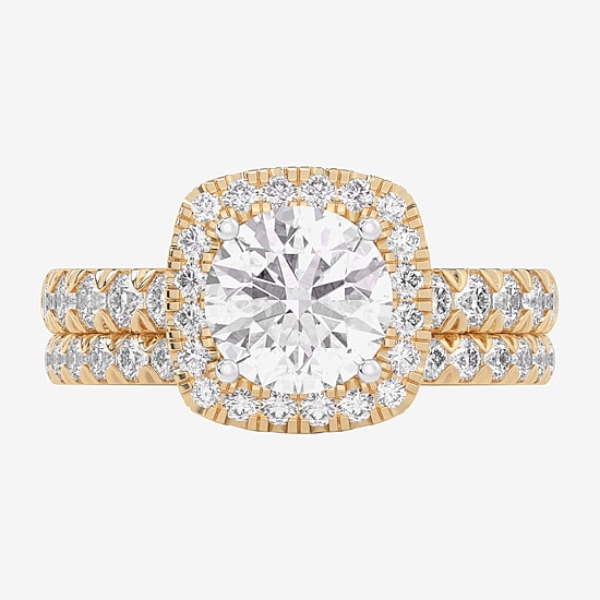 (G-H / Si1-Si2) Womens 4 1/4 CT. T.W. Lab Grown White Diamond 14K Gold Round Side Stone Halo Bridal Set