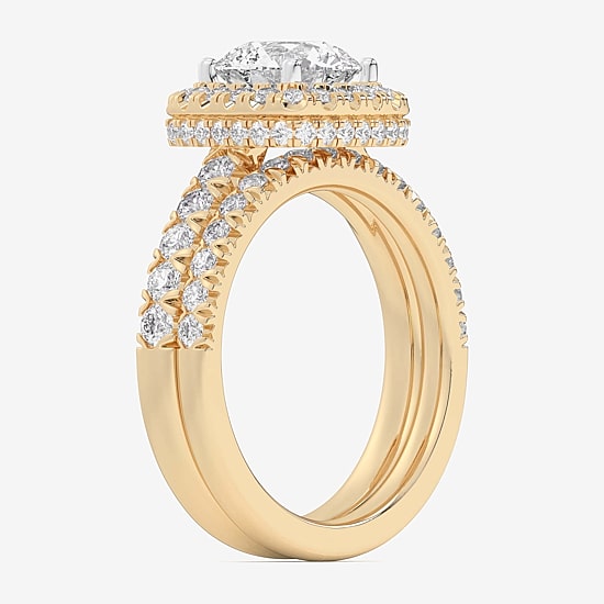 (G-H / Si1-Si2) Womens 4 1/4 CT. T.W. Lab Grown White Diamond 14K Gold Round Side Stone Halo Bridal Set