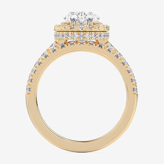 (G-H / Si1-Si2) Womens 3 CT. T.W. Lab Grown White Diamond 14K Gold Oval Side Stone Halo Bridal Set
