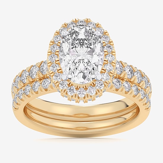 (G-H / Si1-Si2) Womens 3 CT. T.W. Lab Grown White Diamond 14K Gold Oval Side Stone Halo Bridal Set