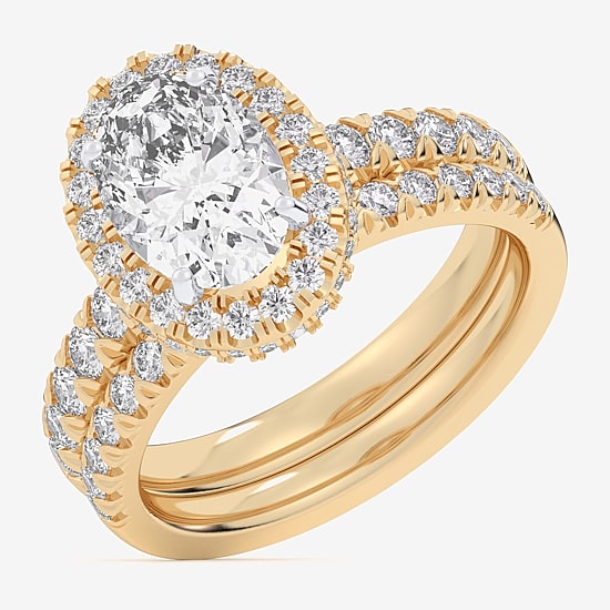 (G-H / Si1-Si2) Womens 3 CT. T.W. Lab Grown White Diamond 14K Gold Oval Side Stone Halo Bridal Set