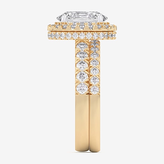 (G-H / Si1-Si2) Womens 3 CT. T.W. Lab Grown White Diamond 14K Gold Oval Side Stone Halo Bridal Set