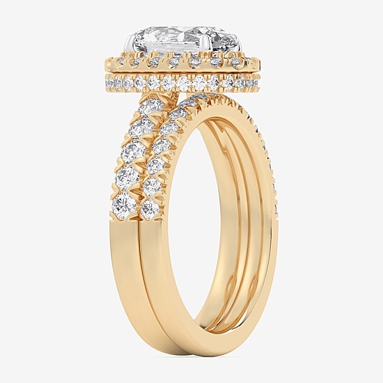(G-H / Si1-Si2) Womens 3 CT. T.W. Lab Grown White Diamond 14K Gold Oval Side Stone Halo Bridal Set