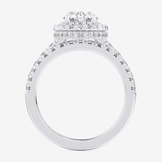 (G-H / Si1-Si2) Womens 4 1/4 CT. T.W. Lab Grown White Diamond 14K Gold Oval Side Stone Halo Bridal Set