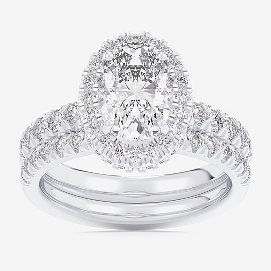 (G-H / Si1-Si2) Womens 4 1/4 CT. T.W. Lab Grown White Diamond 14K Gold Oval Side Stone Halo Bridal Set