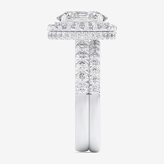 (G-H / Si1-Si2) Womens 4 1/4 CT. T.W. Lab Grown White Diamond 14K Gold Oval Side Stone Halo Bridal Set