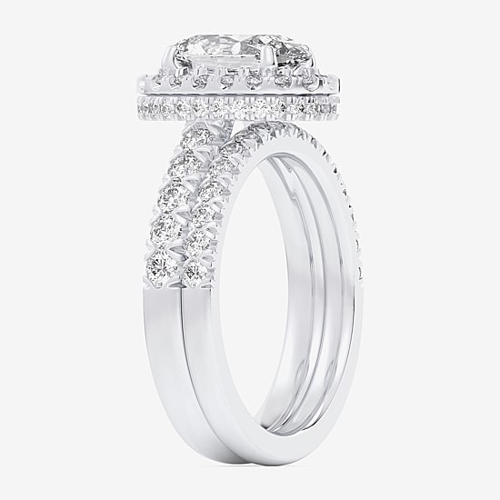 (G-H / Si1-Si2) Womens 4 1/4 CT. T.W. Lab Grown White Diamond 14K Gold Oval Side Stone Halo Bridal Set
