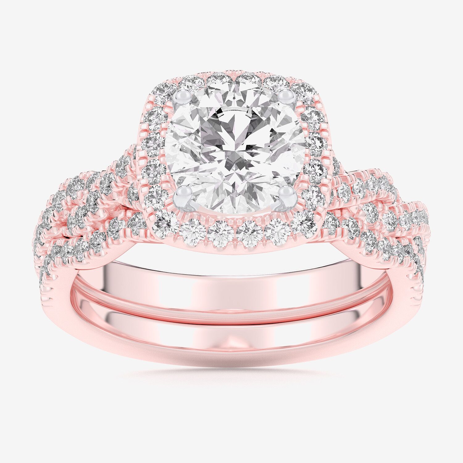 (G-H / Si1-Si2) Womens 2 3/4 CT. T.W. Lab Grown White Diamond 14K Gold Round Side Stone Halo Bridal Set