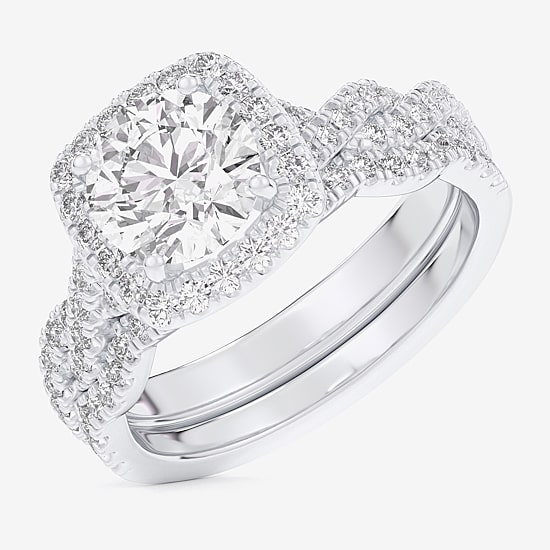 (G-H / Si1-Si2) Womens 3 3/4 CT. T.W. Lab Grown White Diamond 14K Gold Round Side Stone Halo Bridal Set