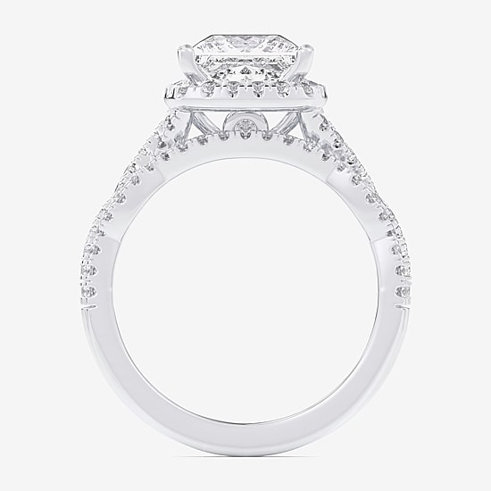 (G-H / Si1-Si2) Womens 2 3/4 CT. T.W. Lab Grown White Diamond 14K Gold Side Stone Halo Bridal Set