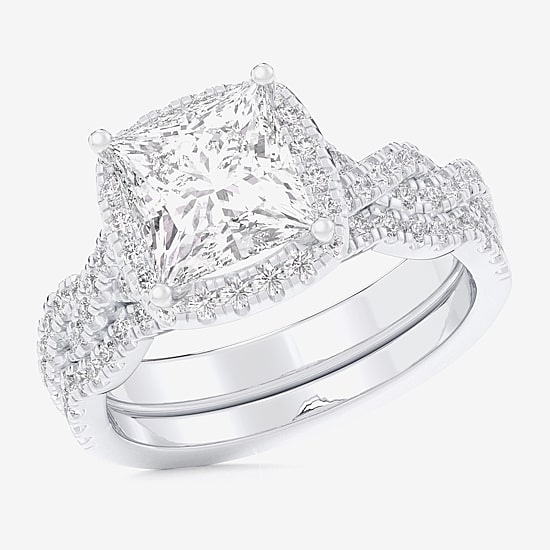 (G-H / Si1-Si2) Womens 2 3/4 CT. T.W. Lab Grown White Diamond 14K Gold Side Stone Halo Bridal Set