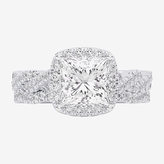 (G-H / Si1-Si2) Womens 2 3/4 CT. T.W. Lab Grown White Diamond 14K Gold Side Stone Halo Bridal Set