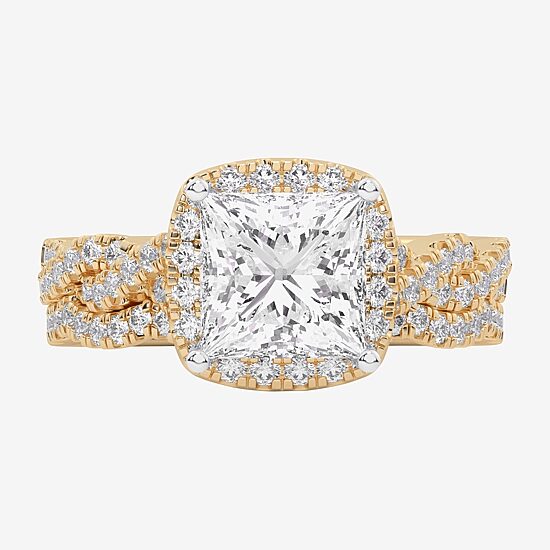 (G-H / Si1-Si2) Womens 3 3/4 CT. T.W. Lab Grown White Diamond 14K Gold Side Stone Halo Bridal Set