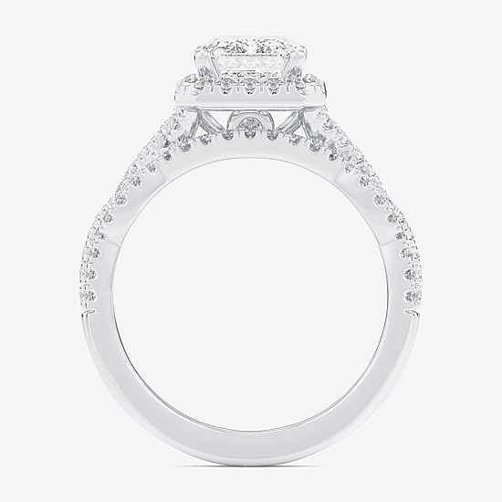 (G-H / Si1-Si2) Womens 1 1/2 CT. T.W. Lab Grown White Diamond 14K Gold Side Stone Halo Bridal Set