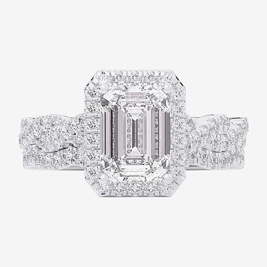 (G-H / Si1-Si2) Womens 1 1/2 CT. T.W. Lab Grown White Diamond 14K Gold Side Stone Halo Bridal Set