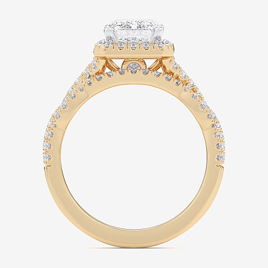 (G-H / Si1-Si2) Womens 2 3/4 CT. T.W. Lab Grown White Diamond 14K Gold Side Stone Halo Bridal Set