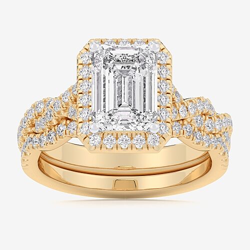 (G-H / Si1-Si2) Womens 2 3/4 CT. T.W. Lab Grown White Diamond 14K Gold Side Stone Halo Bridal Set, 9, Yellow