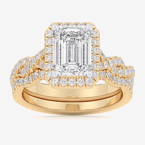 (G-H / Si1-Si2) Womens 2 3/4 CT. T.W. Lab Grown White Diamond 14K Gold Side Stone Halo Bridal Set
