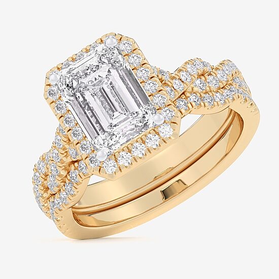 (G-H / Si1-Si2) Womens 2 3/4 CT. T.W. Lab Grown White Diamond 14K Gold Side Stone Halo Bridal Set