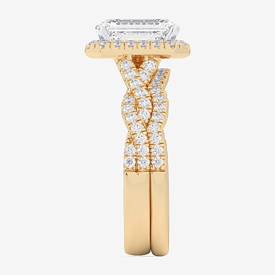 (G-H / Si1-Si2) Womens 2 3/4 CT. T.W. Lab Grown White Diamond 14K Gold Side Stone Halo Bridal Set