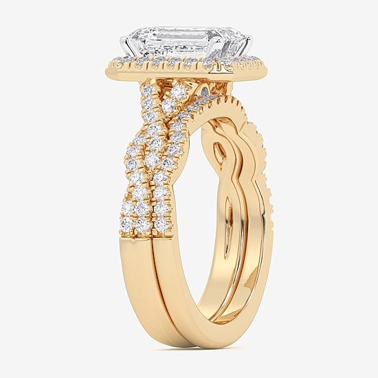 (G-H / Si1-Si2) Womens 2 3/4 CT. T.W. Lab Grown White Diamond 14K Gold Side Stone Halo Bridal Set