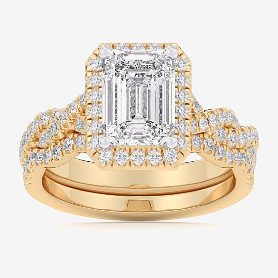 (G-H / Si1-Si2) Womens 3 3/4 CT. T.W. Lab Grown White Diamond 14K Gold Side Stone Halo Bridal Set